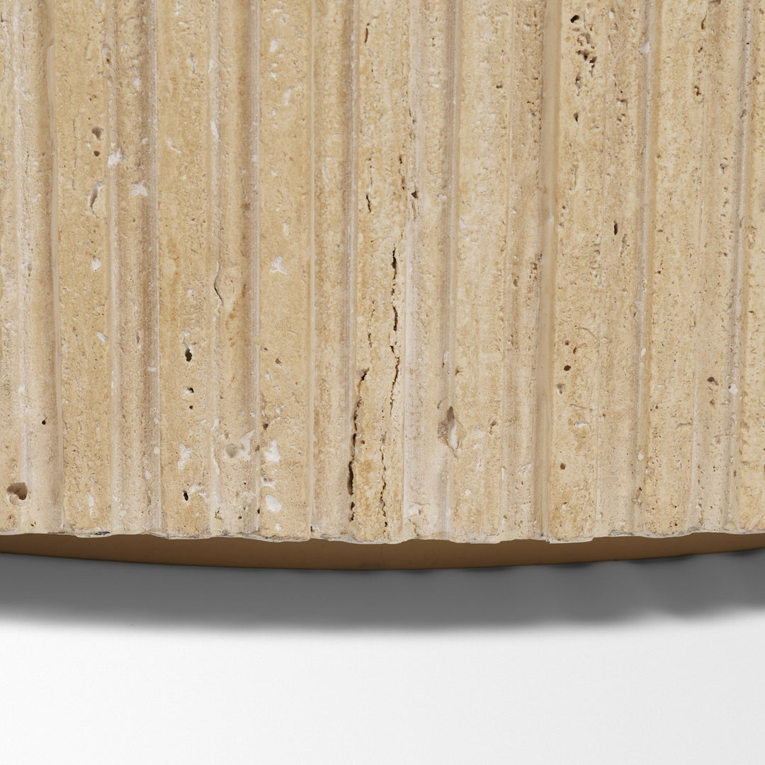 Elara Ribbed Oblong Travertine Coffee Table
