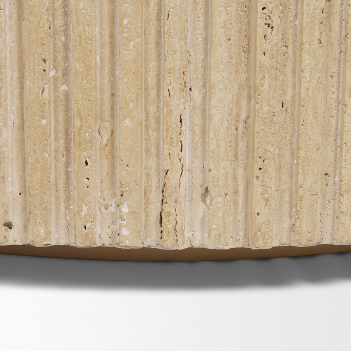 Elara Ribbed Oblong Travertine Coffee Table