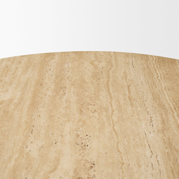 Torreno 42" Travertine Round Top Hexagon Pedestal Dining Table