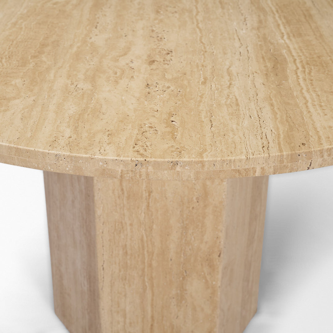 Torreno 42" Travertine Round Top Hexagon Pedestal Dining Table