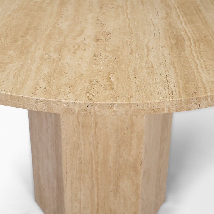 Torreno 42" Travertine Round Top Hexagon Pedestal Dining Table