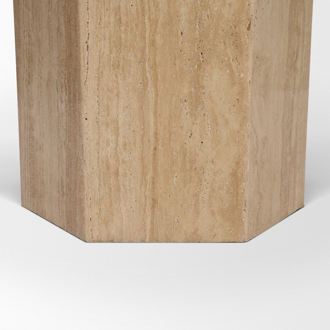 Torreno 42" Travertine Round Top Hexagon Pedestal Dining Table