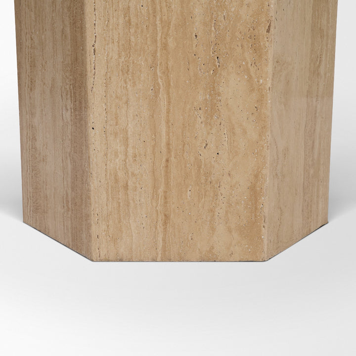Torreno 42" Travertine Round Top Hexagon Pedestal Dining Table