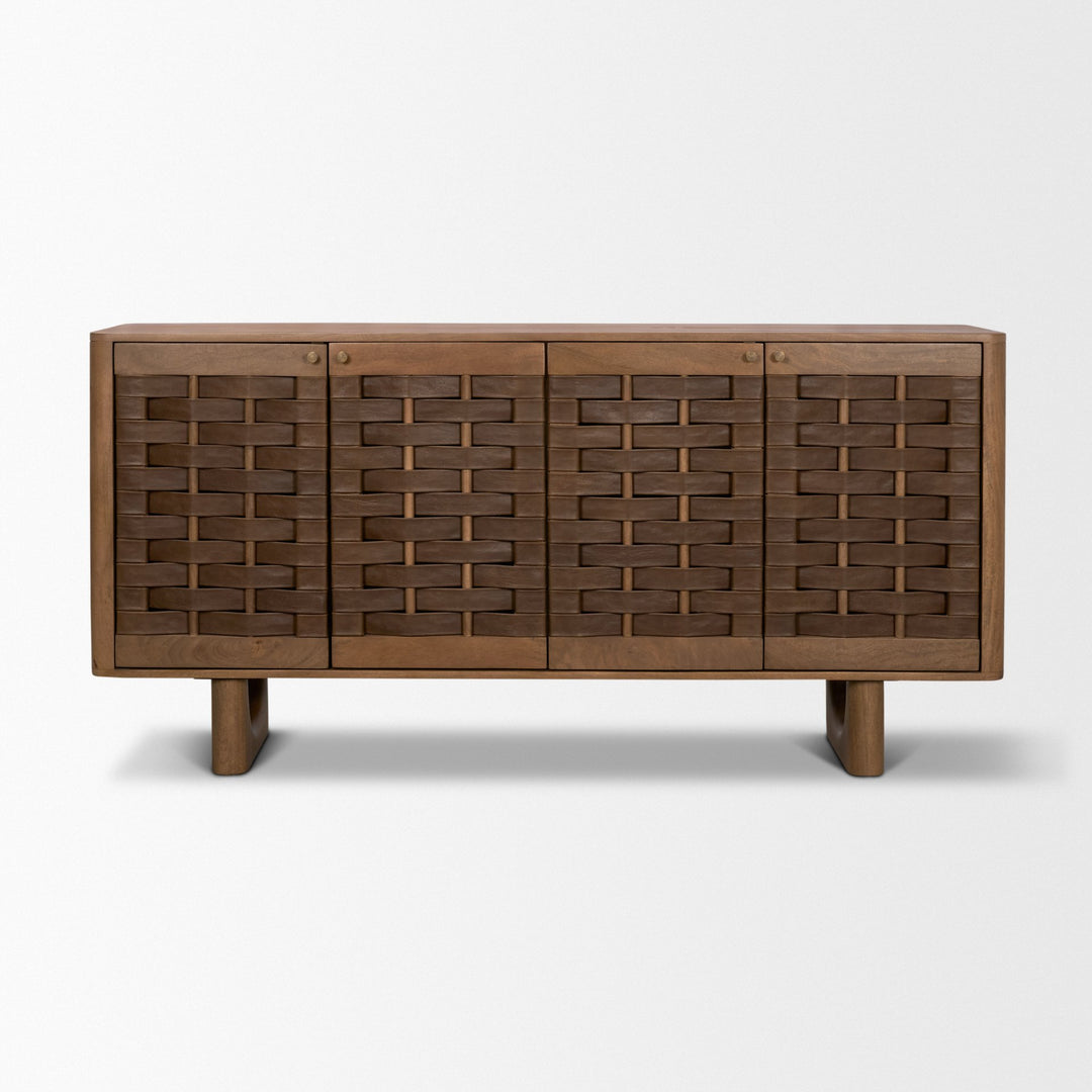 Wexlan Solid Wood w/ Leather Weave 4 Door Closed Sideboard