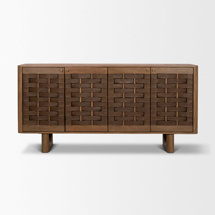 Wexlan Solid Wood w/ Leather Weave 4 Door Closed Sideboard
