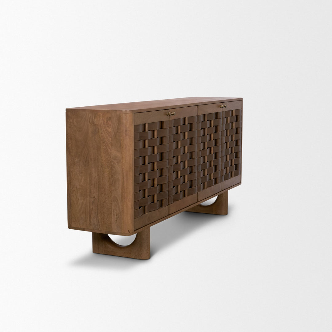 Wexlan Solid Wood w/ Leather Weave 4 Door Closed Sideboard
