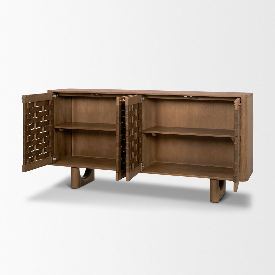 Wexlan Solid Wood w/ Leather Weave 4 Door Closed Sideboard
