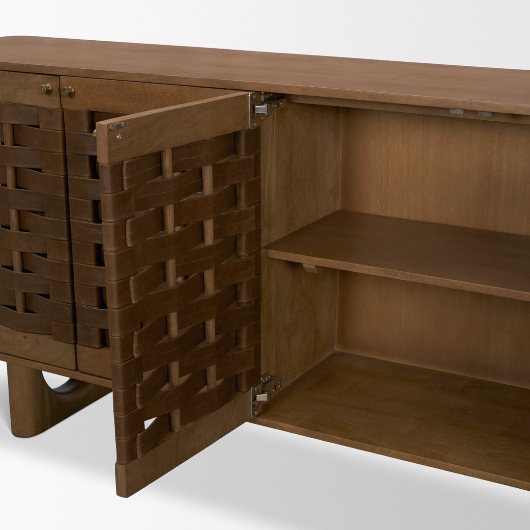 Wexlan Solid Wood w/ Leather Weave 4 Door Closed Sideboard