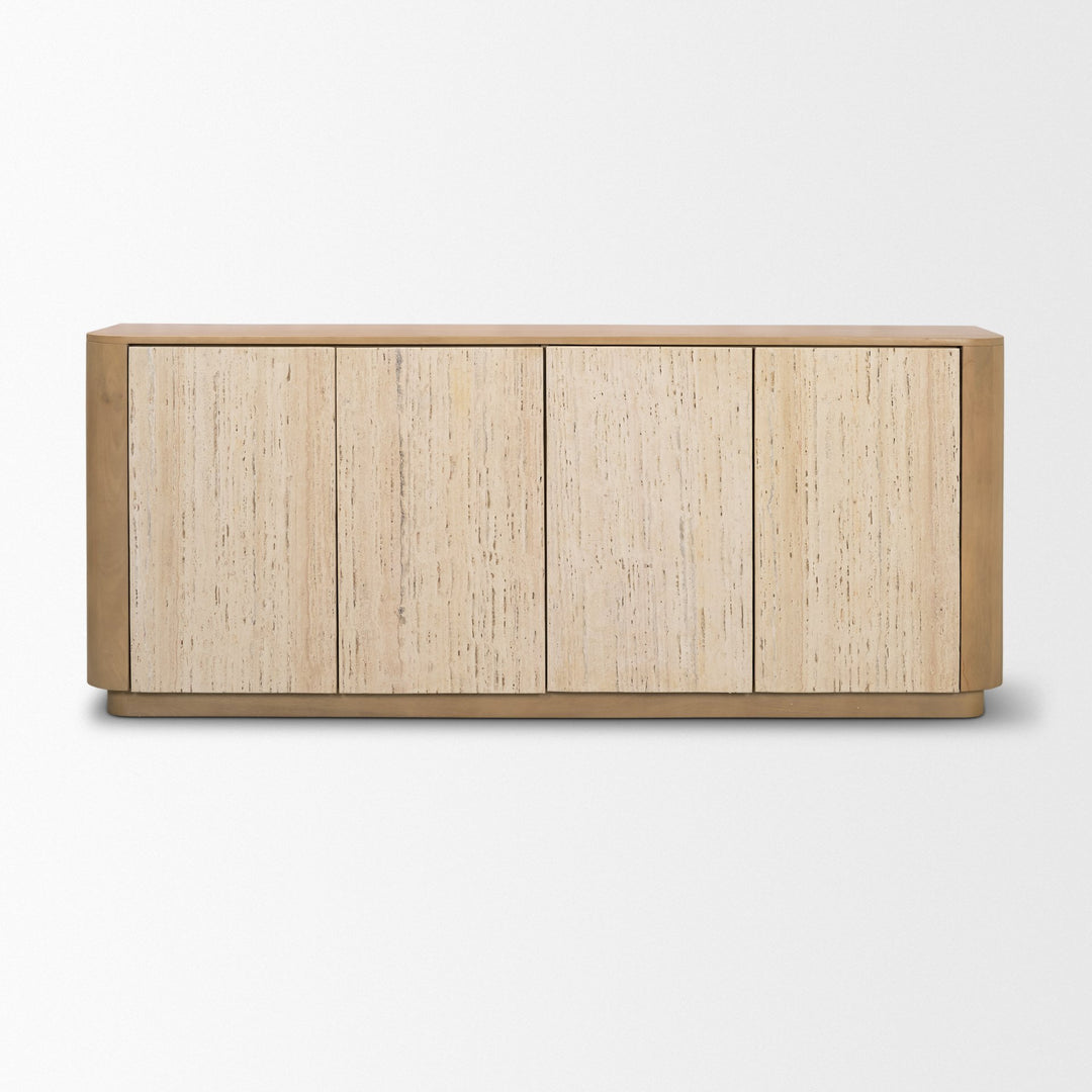 Serrin Solid Wood w/ Travertine 4 Door Closed Sideboard