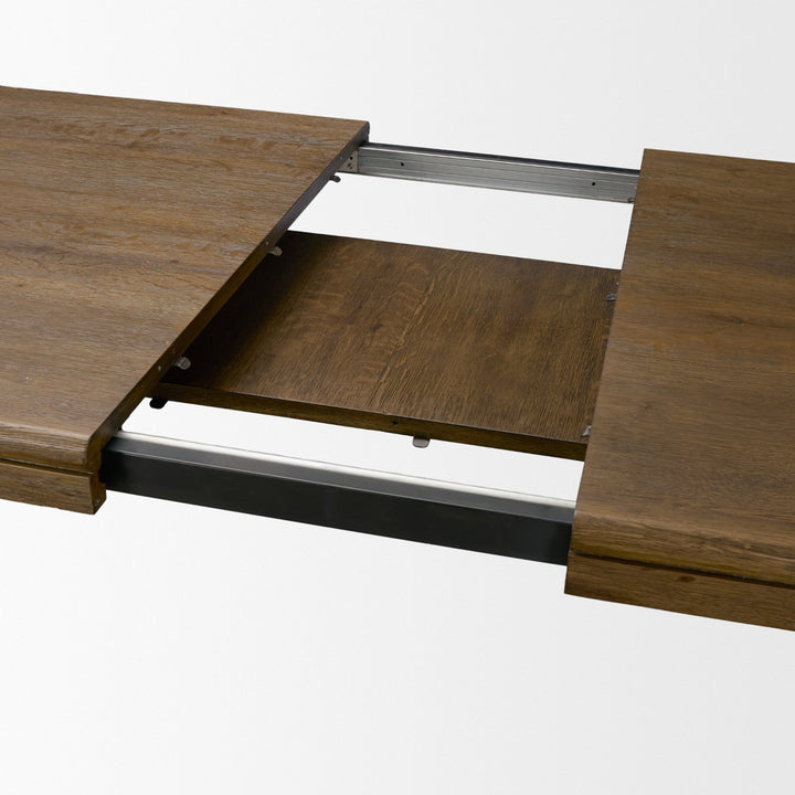 Kendrix 84" Dark Brown Oak Wood Extendable Rectangular Dining Table