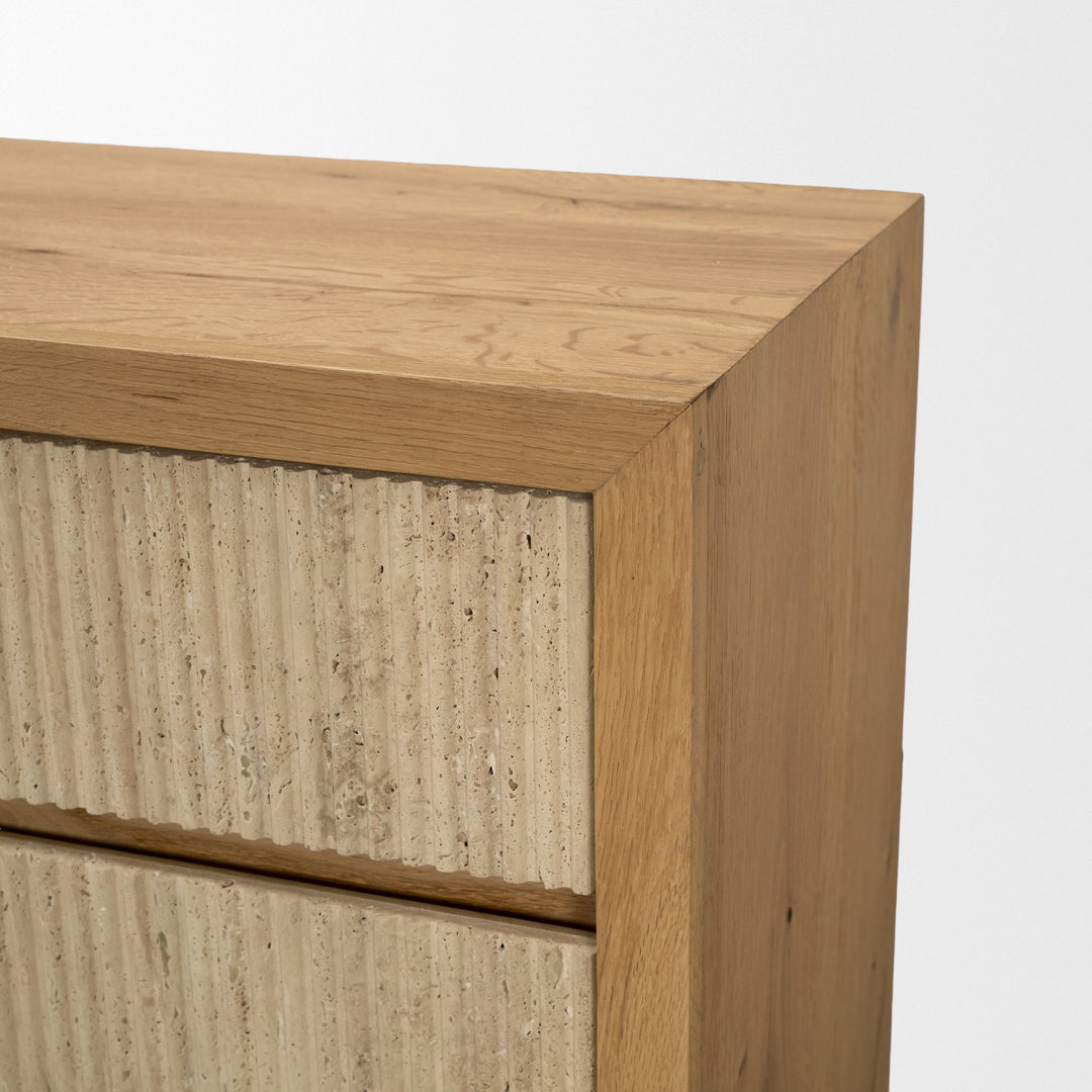 Travona Oak Wood w/ Travertine 6 Drawer Dresser