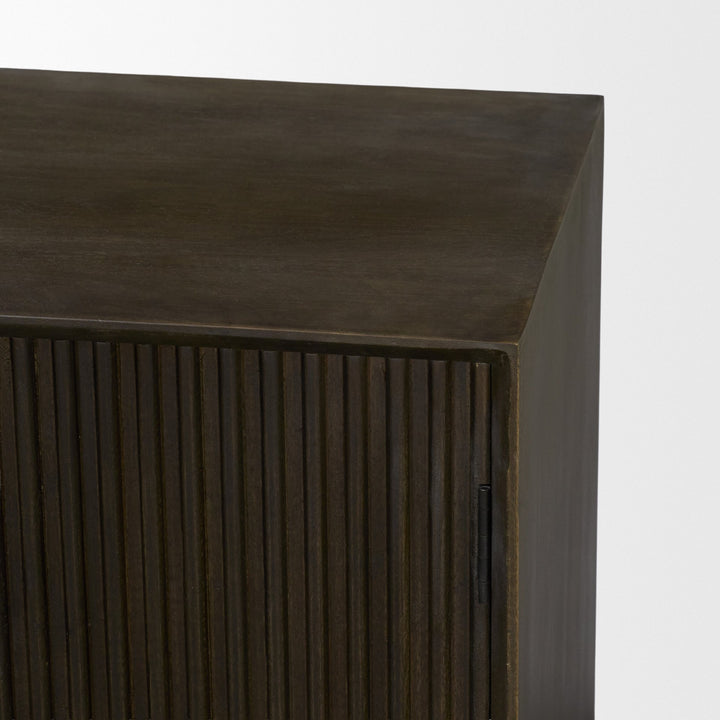 Cinder Distressed Dark Brown Wood Reeded 4-Door Closed Sideboard