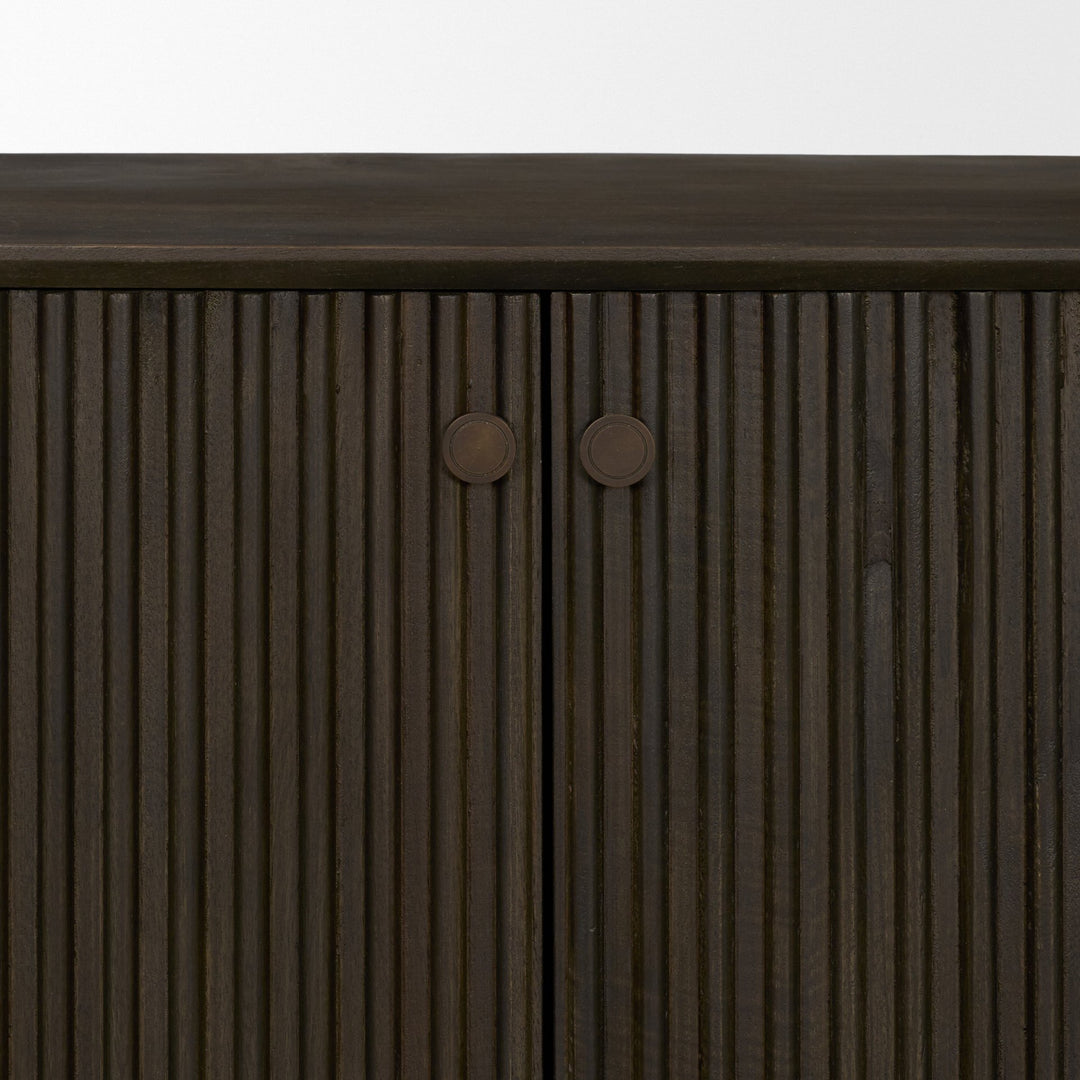 Cinder Distressed Dark Brown Wood Reeded 4-Door Closed Sideboard