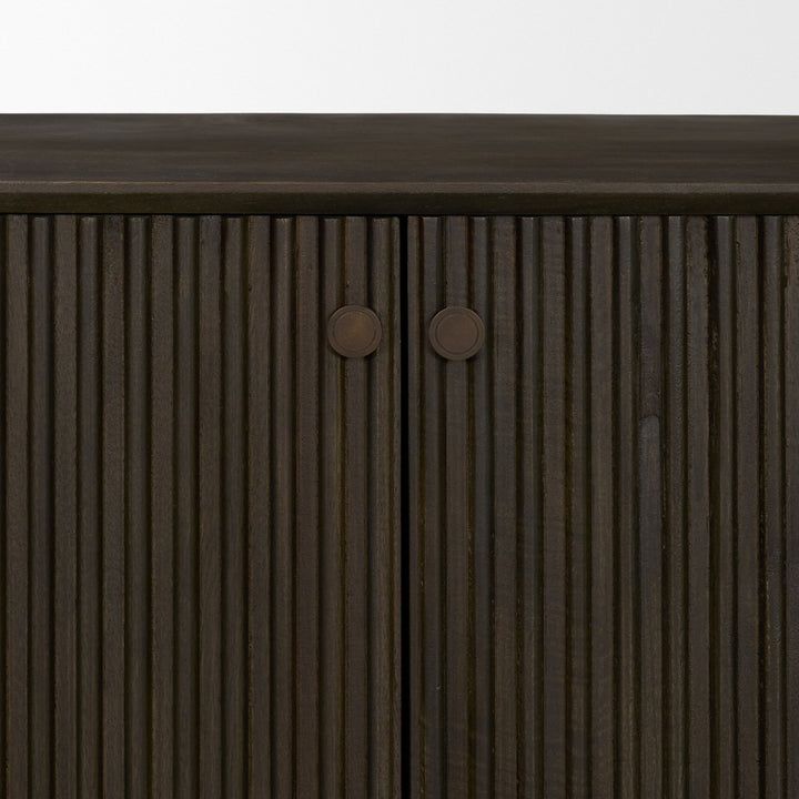 Cinder Distressed Dark Brown Wood Reeded 4-Door Closed Sideboard