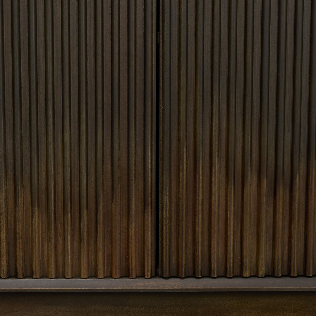 Cinder Distressed Dark Brown Wood Reeded 4-Door Closed Sideboard