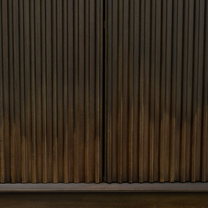 Cinder Distressed Dark Brown Wood Reeded 4-Door Closed Sideboard