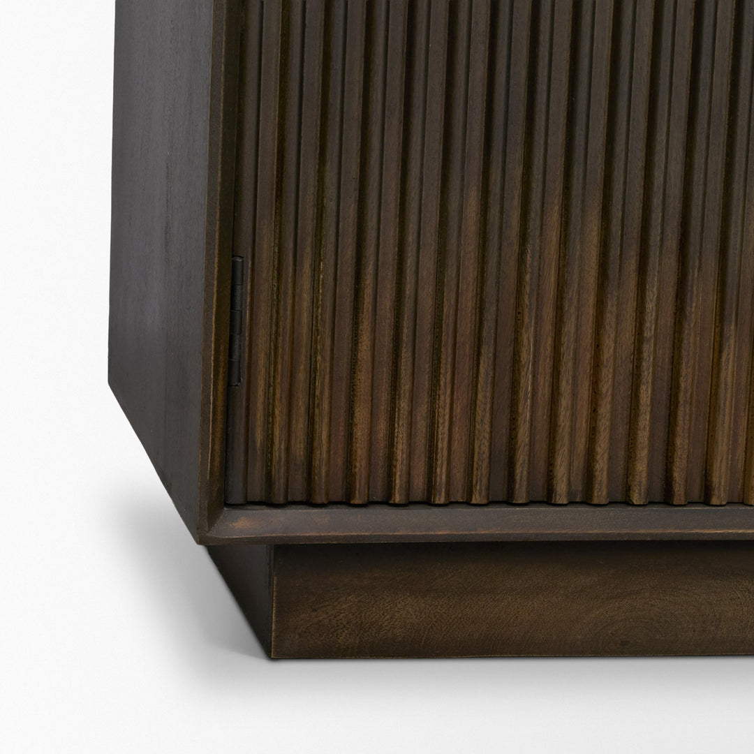 Cinder Distressed Dark Brown Wood Reeded 4-Door Closed Sideboard