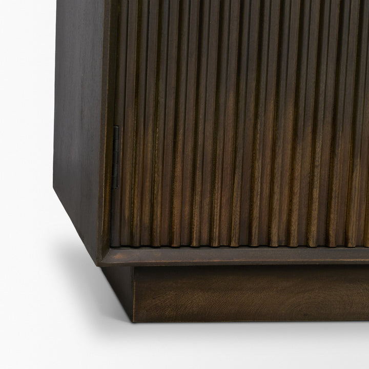 Cinder Distressed Dark Brown Wood Reeded 4-Door Closed Sideboard