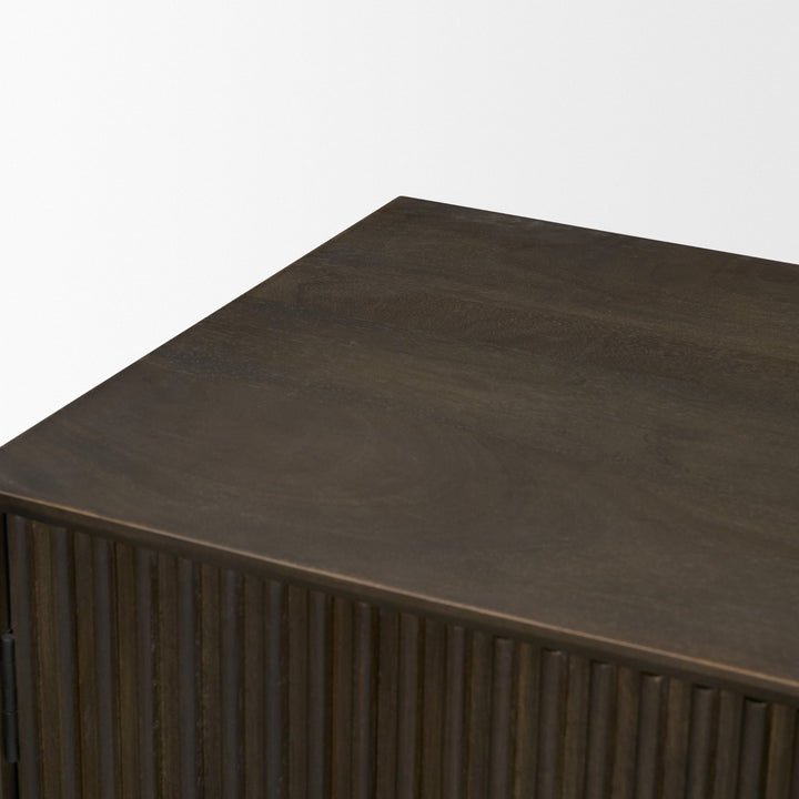 Cinder Distressed Dark Brown Wood Reeded 2-Door Closed Accent Cabinet