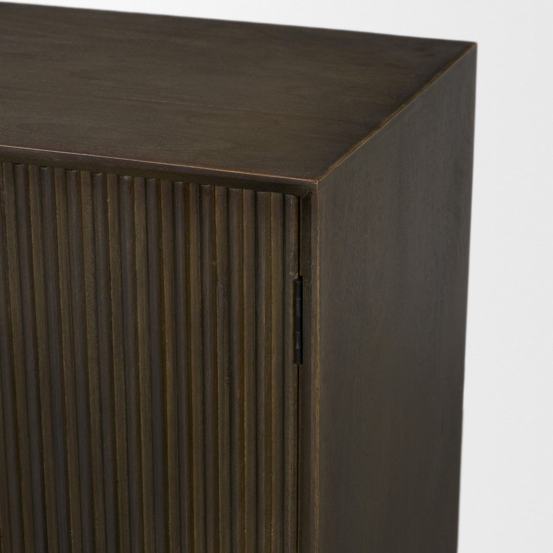 Cinder Distressed Dark Brown Wood Reeded 2-Door Closed Accent Cabinet