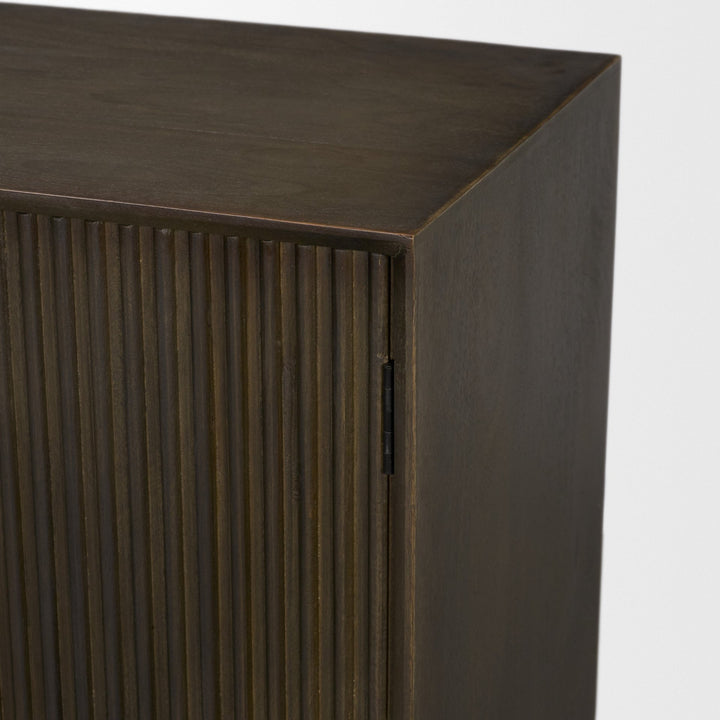 Cinder Distressed Dark Brown Wood Reeded 2-Door Closed Accent Cabinet