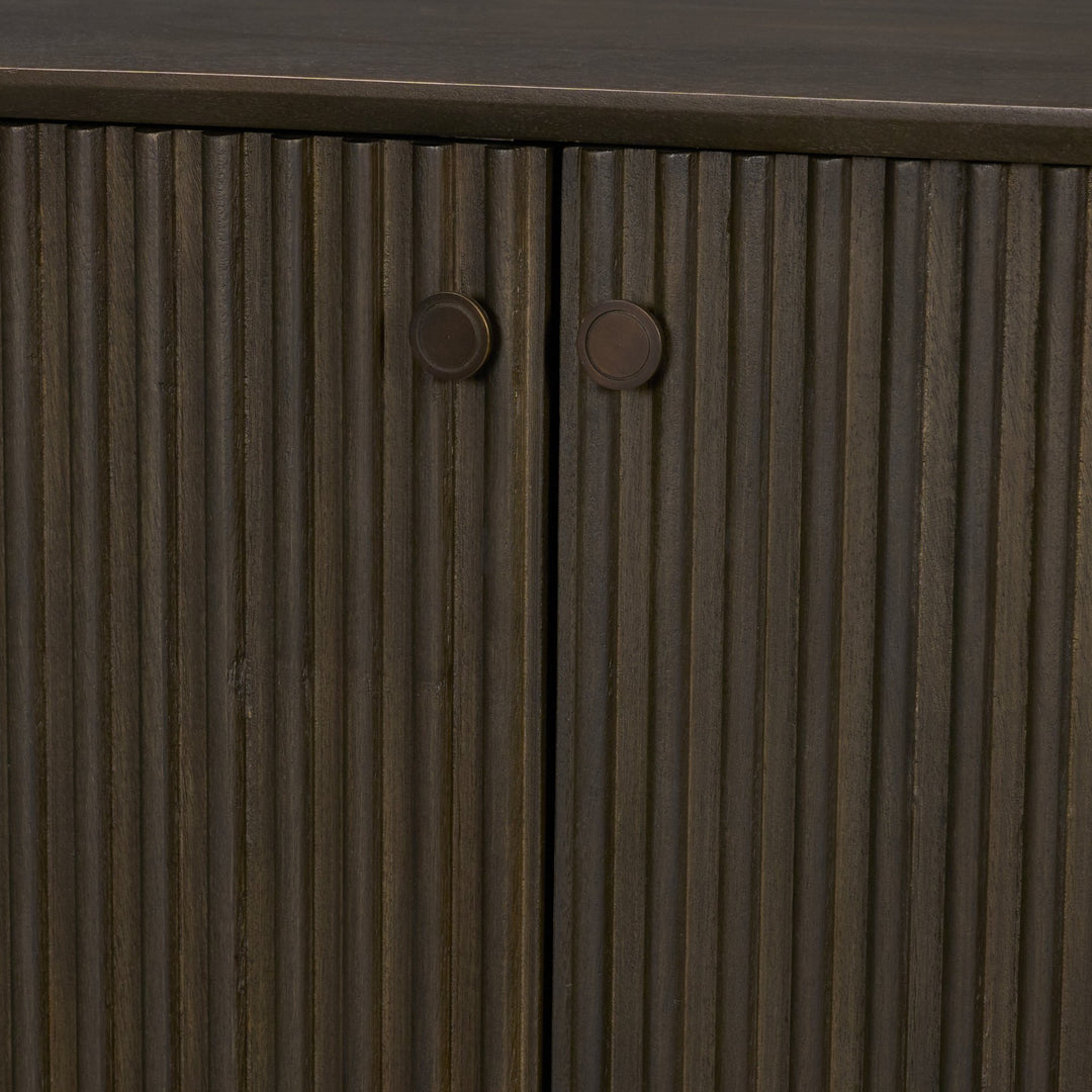 Cinder Distressed Dark Brown Wood Reeded 2-Door Closed Accent Cabinet