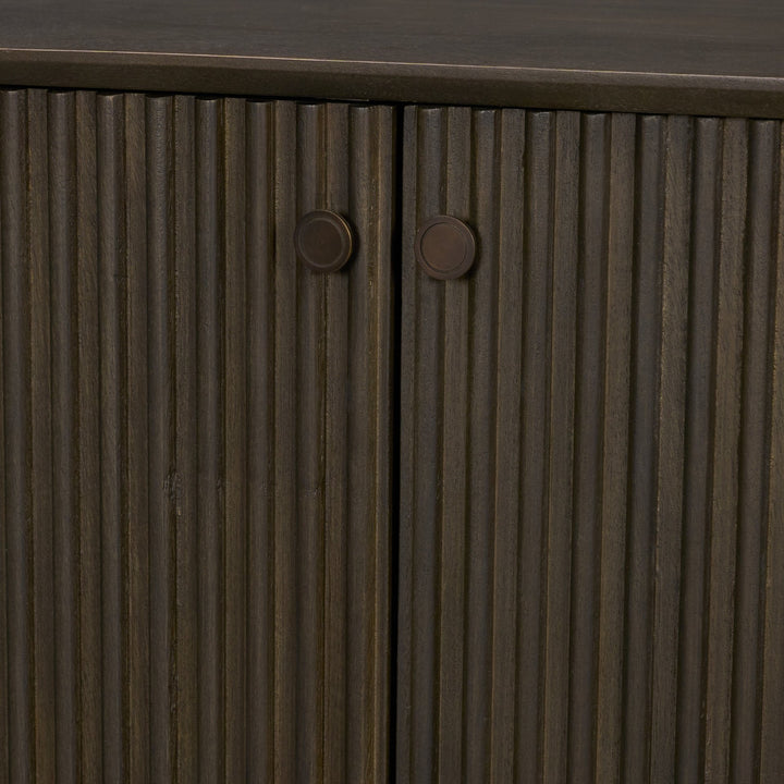 Cinder Distressed Dark Brown Wood Reeded 2-Door Closed Accent Cabinet
