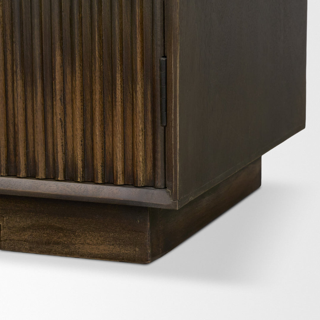 Cinder Distressed Dark Brown Wood Reeded 2-Door Closed Accent Cabinet