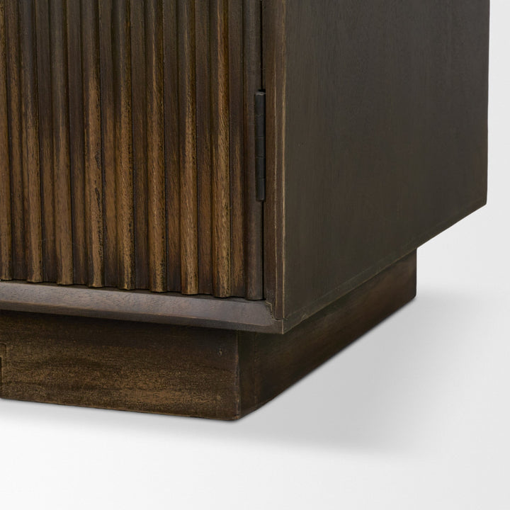 Cinder Distressed Dark Brown Wood Reeded 2-Door Closed Accent Cabinet