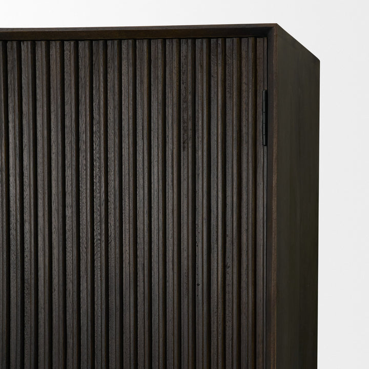 Cinder Distressed Dark Brown Wood Reeded 2-Door Closed Tall Cabinet