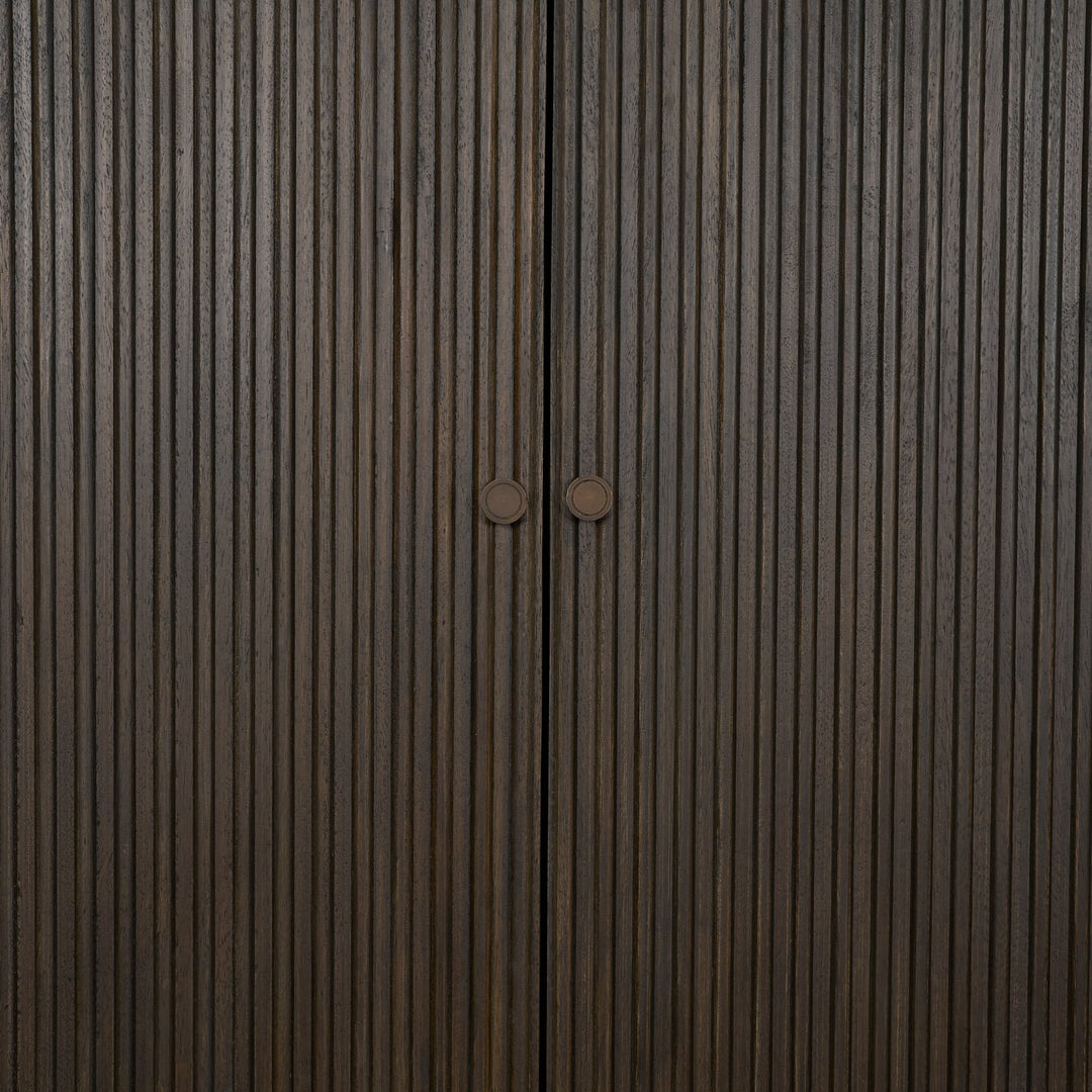 Cinder Distressed Dark Brown Wood Reeded 2-Door Closed Tall Cabinet