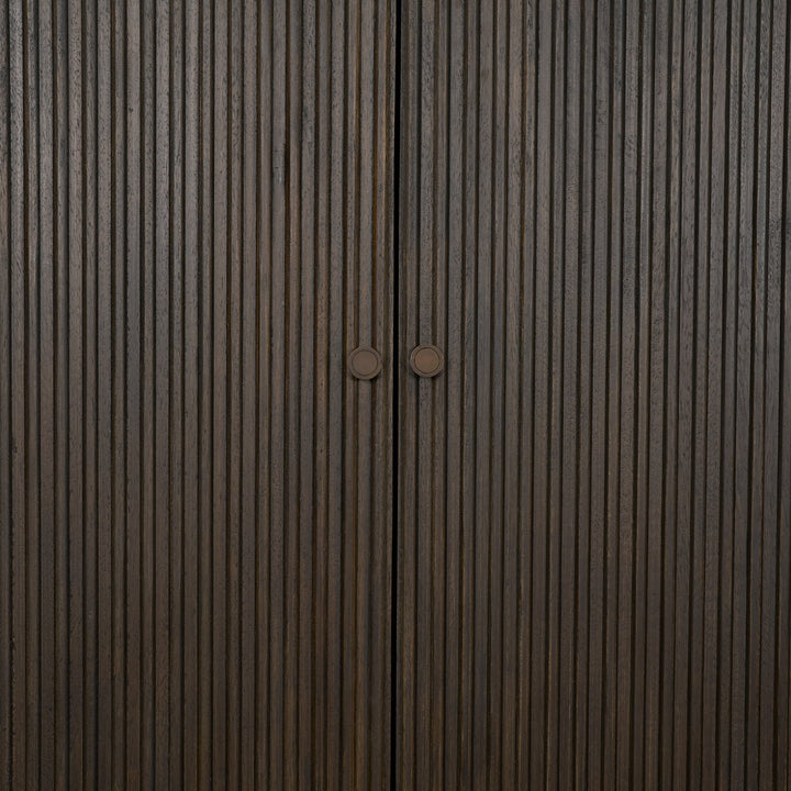 Cinder Distressed Dark Brown Wood Reeded 2-Door Closed Tall Cabinet