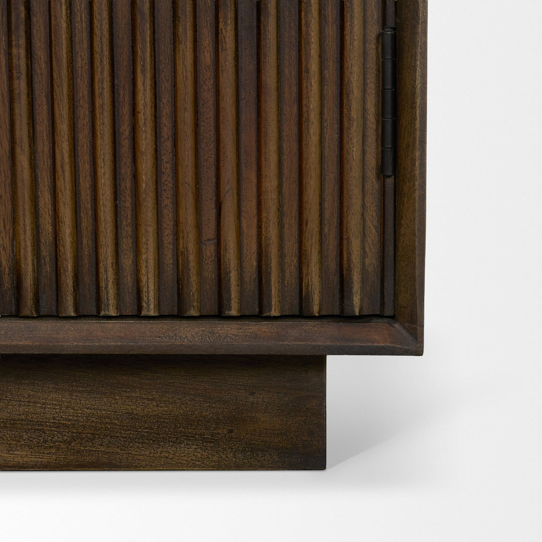 Cinder Distressed Dark Brown Wood Reeded 2-Door Closed Tall Cabinet