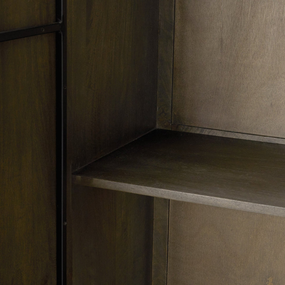 Cinder Distressed Dark Brown Wood Reeded 2-Door Closed Tall Cabinet
