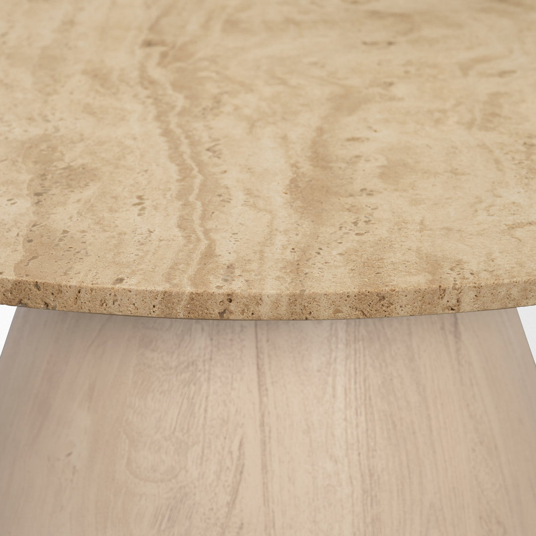 Allyson 36" Light Wood Base w/ Travertine Top Coffee Table