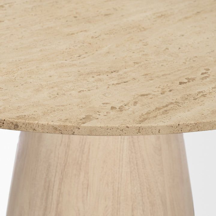 Allyson 42" Light Wood Base w/ Travertine Top Dining Table