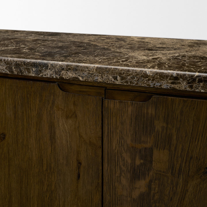 Kendrix Dark Brown Oak Wood Cappuccino Marble 4 Door Closed Sideboard