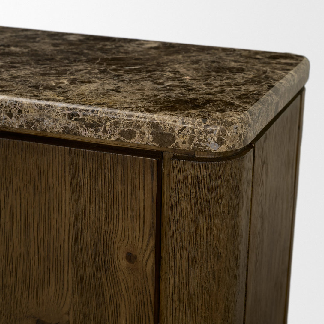 Kendrix Dark Brown Oak Wood Cappuccino Marble 4 Door Closed Sideboard
