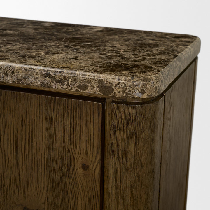 Kendrix Dark Brown Oak Wood Cappuccino Marble 4 Door Closed Sideboard