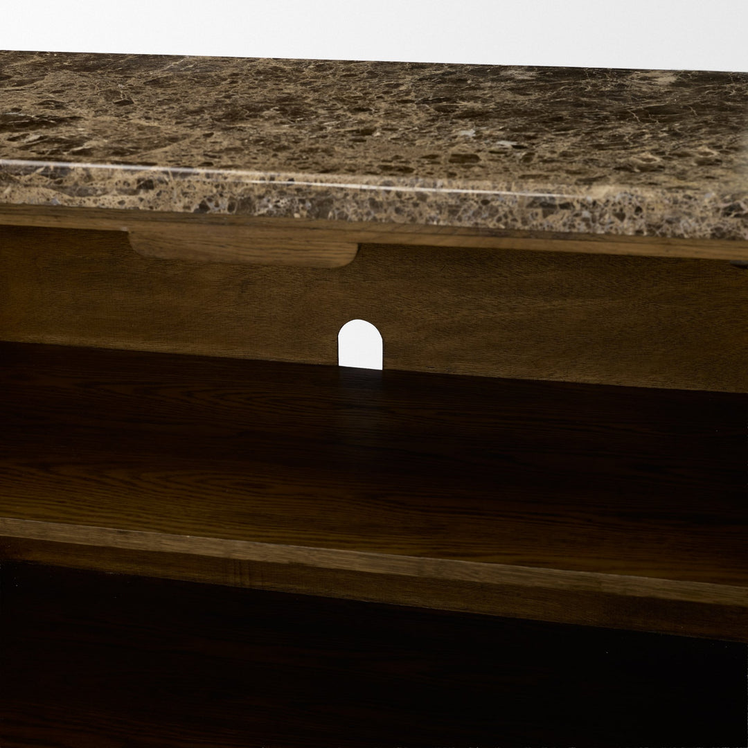 Kendrix Dark Brown Oak Wood Cappuccino Marble 4 Door Closed Sideboard