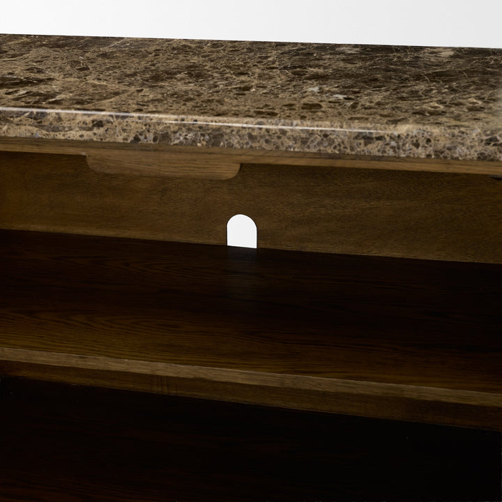 Kendrix Dark Brown Oak Wood Cappuccino Marble 4 Door Closed Sideboard