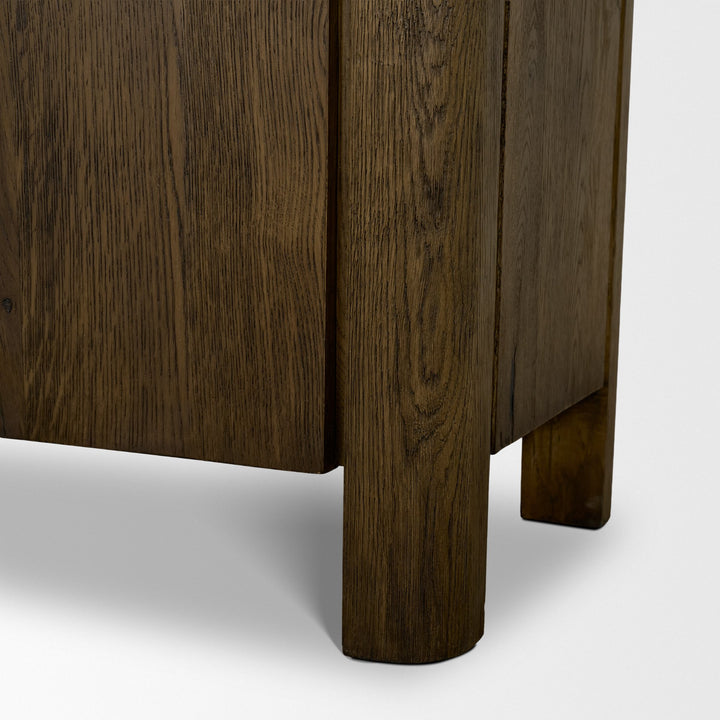 Kendrix Dark Brown Oak Wood Cappuccino Marble 4 Door Closed Sideboard
