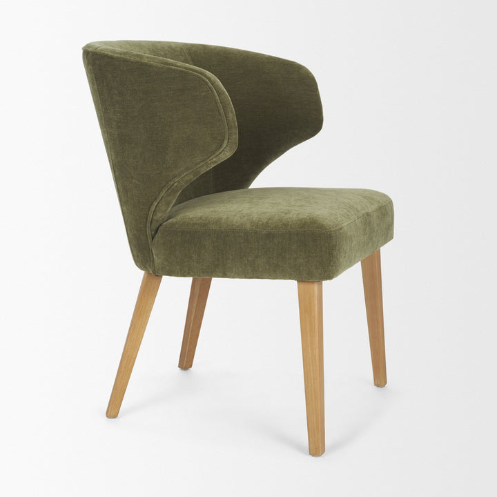 Niles 22.5L x 24.5W x 32H Moss Olive Fabric Seat W/ Mid Brown Wooden Legs Wingback Dining Chair