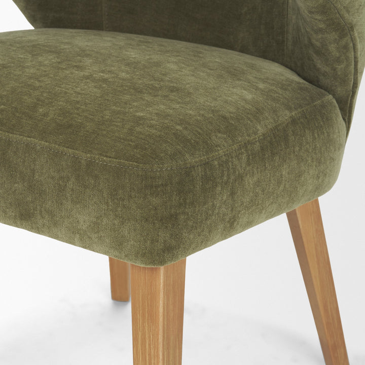 Niles 22.5L x 24.5W x 32H Moss Olive Fabric Seat W/ Mid Brown Wooden Legs Wingback Dining Chair