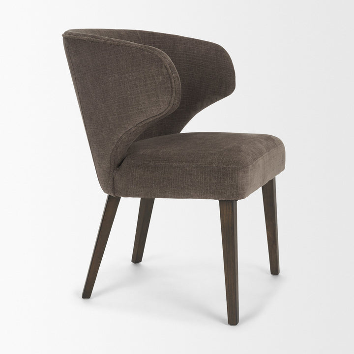 Niles Brown Fabric W/ Dark Brown Wooden Legs Wingback Dining Chair