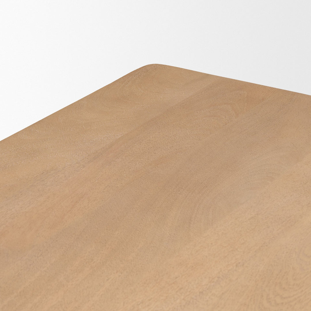Trellyn 94" Light Brown Solid Wood Carved Woven Base Rectangular Dining Table