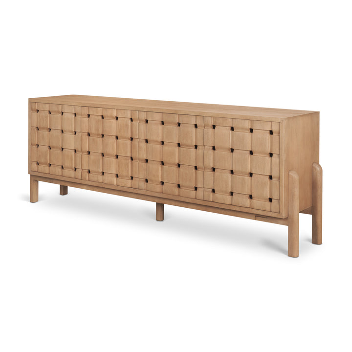 Trellyn Light Brown Solid Wood 4-Door Sideboard with Carved Woven Doors
