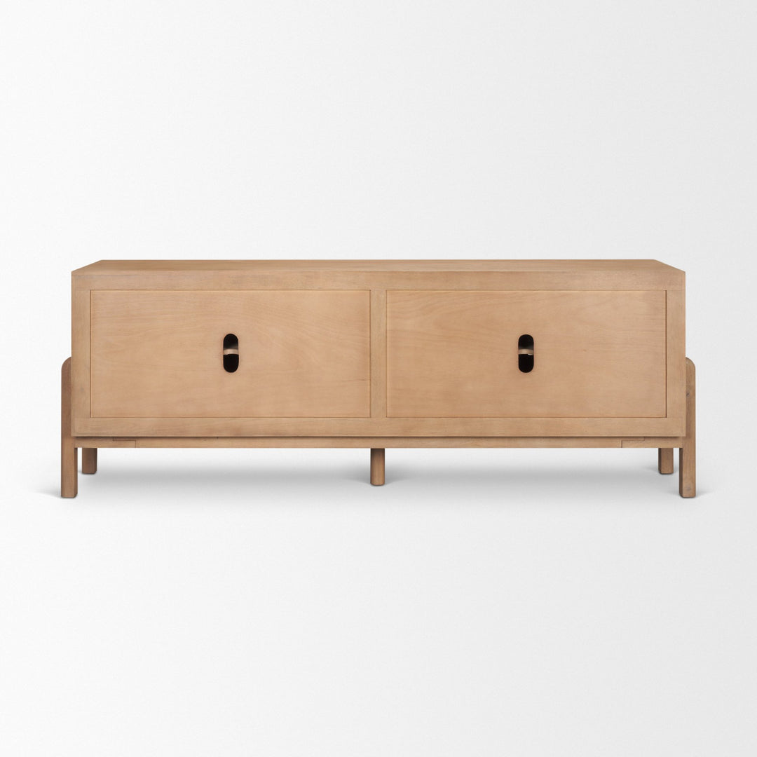 Trellyn Light Brown Solid Wood 4-Door Sideboard with Carved Woven Doors