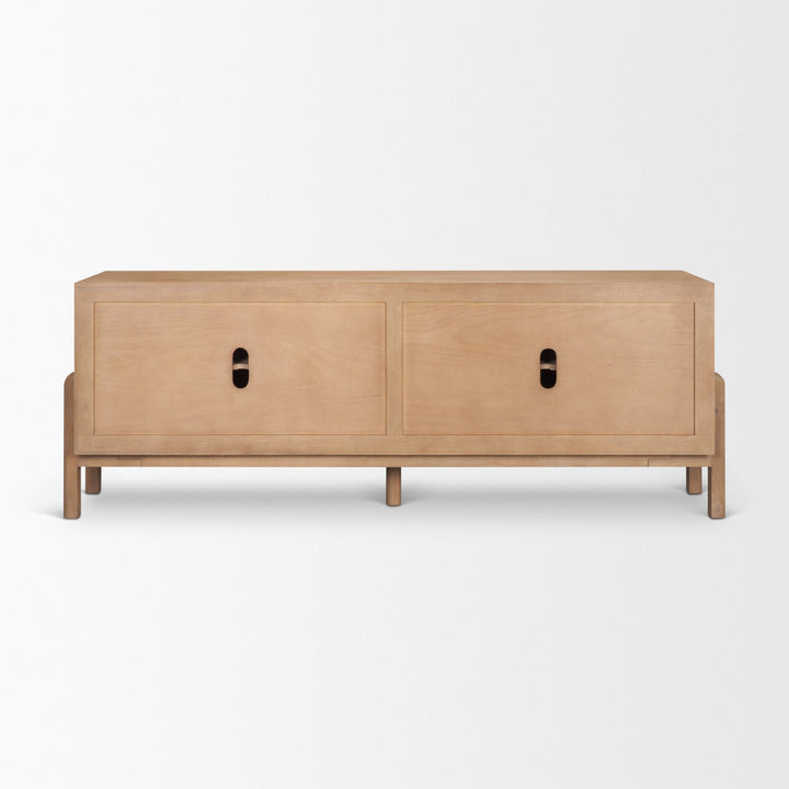 Trellyn Light Brown Solid Wood 4-Door Sideboard with Carved Woven Doors
