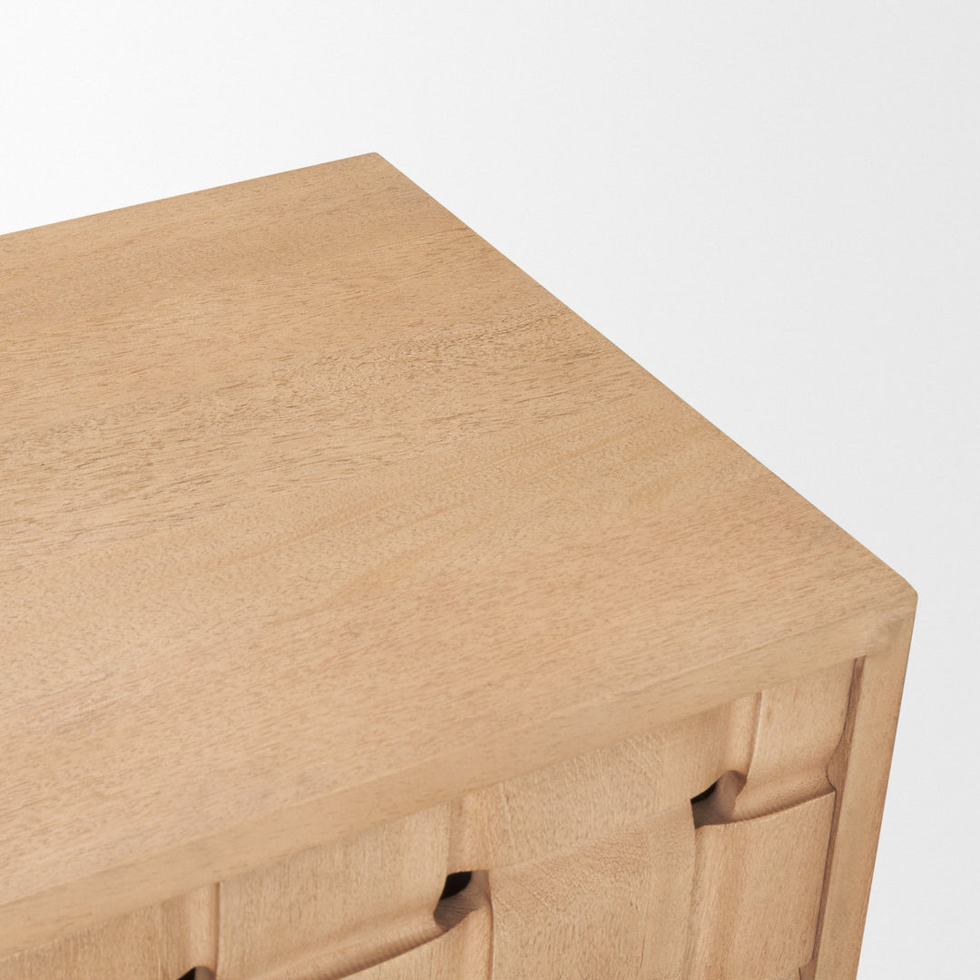Trellyn Light Brown Solid Wood 4-Door Sideboard with Carved Woven Doors